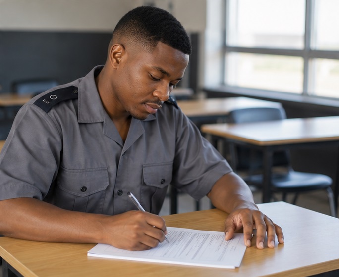 Student completing an application form at Center of Education Pride